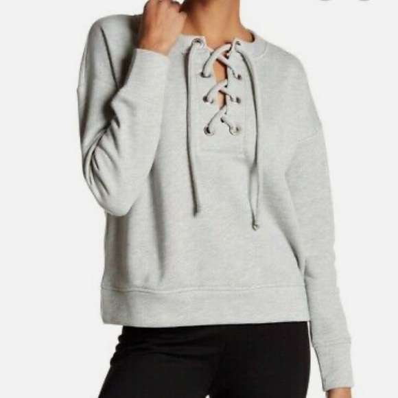 Harlowe & Graham Front Lace Cozy Sweatshirt, Gray, Size Small, NWOT - Picture 2 of 7
